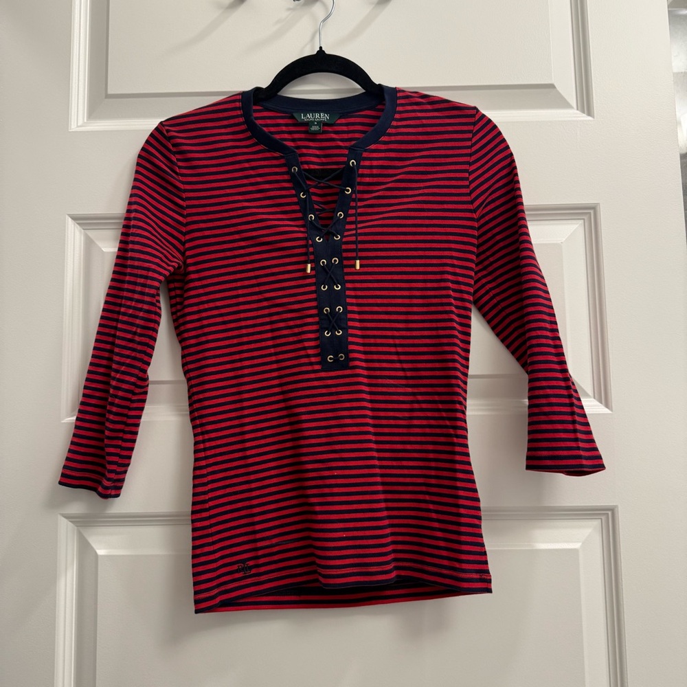 Lauren Ralph Lauren Navy and Red Striped Blouse